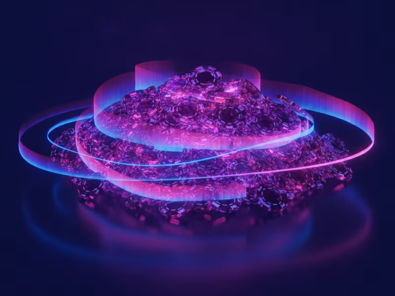 A pile of glowing violet Aurora Coins on a dark reflective surface